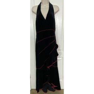 Vintage Niki Livas Dress 14W Black Red Velvet Whimsigoth Halter HOCO Vamp Formal